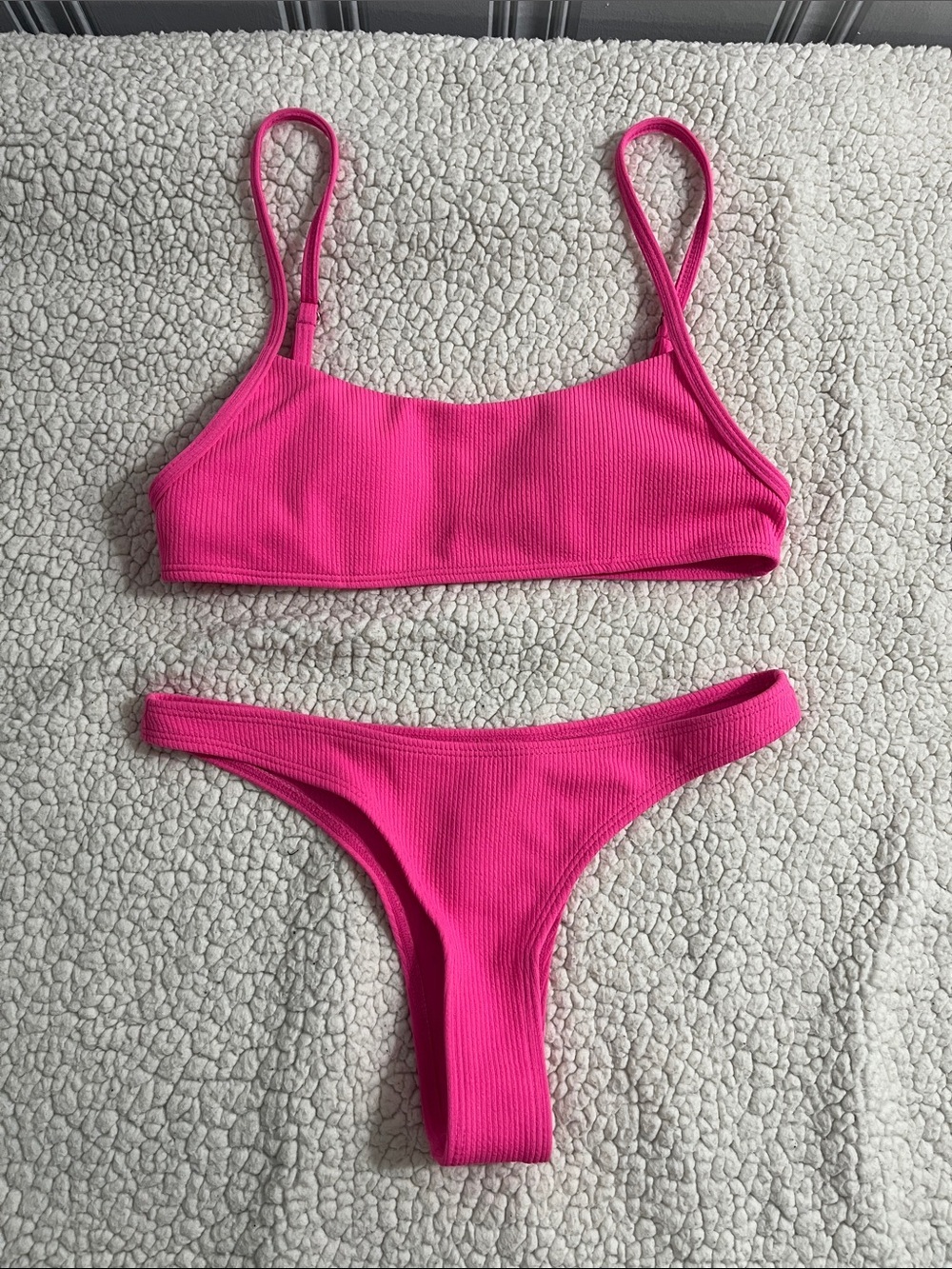 Women's Ribbed Two-Piece Bikini Set - Hot Pink